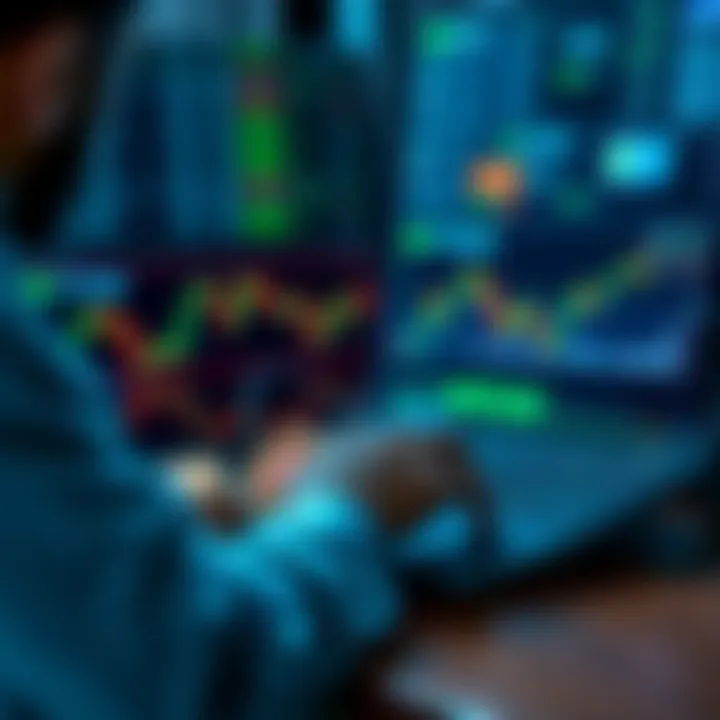 A trader using a laptop with charts and cryptocurrencies on the screen, symbolizing privacy-focused trading without KYC requirements.