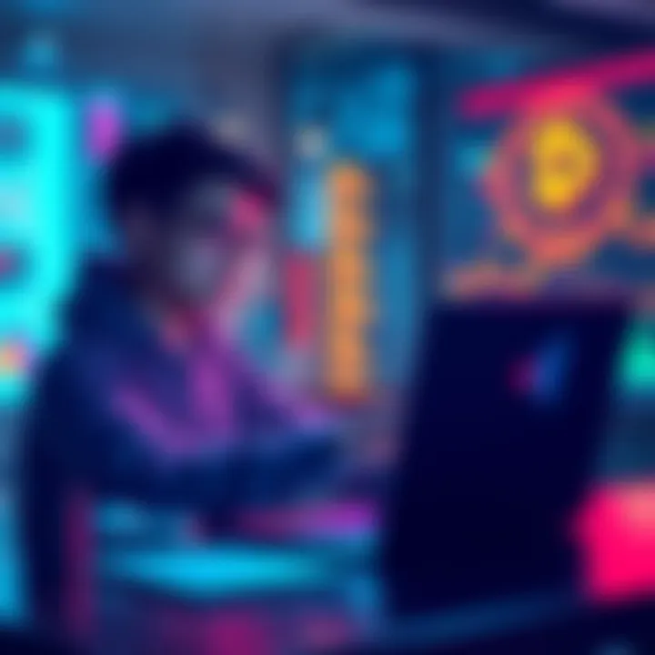 A beginner using a laptop to explore non-KYC wallets and exchanges for cryptocurrency transactions