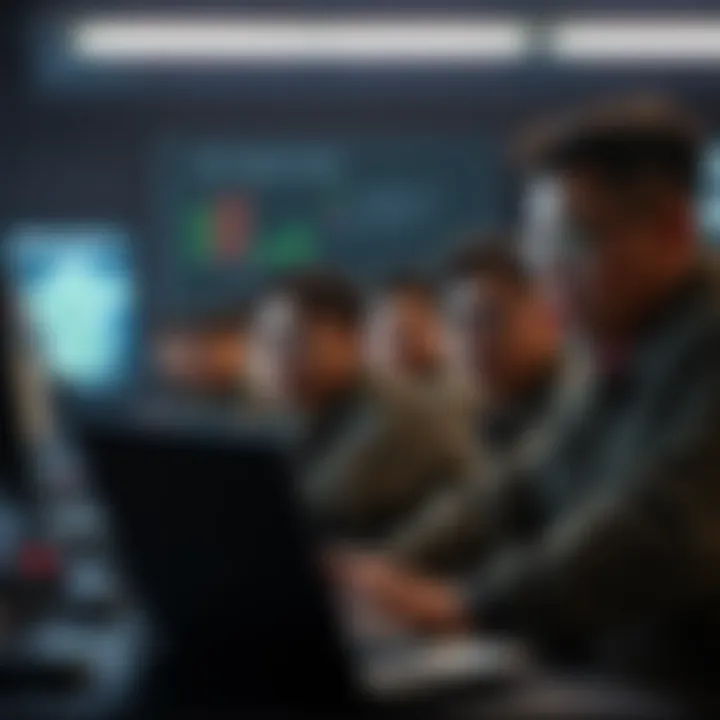 North Korean workers infiltrate crypto firms A group of North Korean IT professionals, with laptops and technology, working in a dark office setting, illustrating the infiltration into cryptocurrency companies