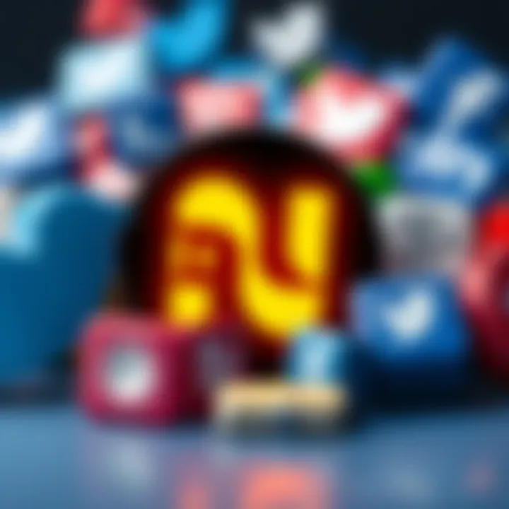 Nostr logo with social media icons A visual representation of the Nostr logo alongside well-known social media icons like Twitter and Facebook, highlighting the competition in the social media space.