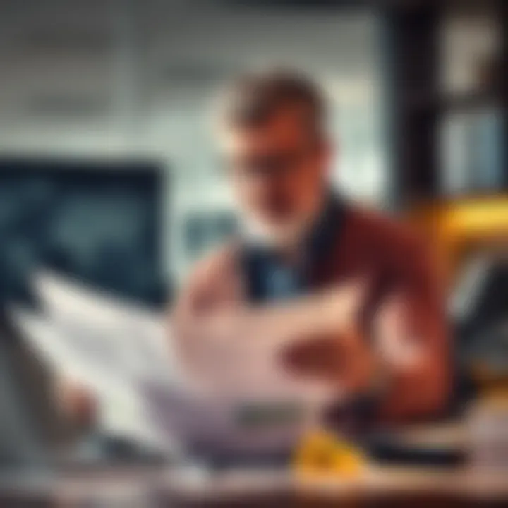 A man engaged in a discussion while reviewing documents in an office setting