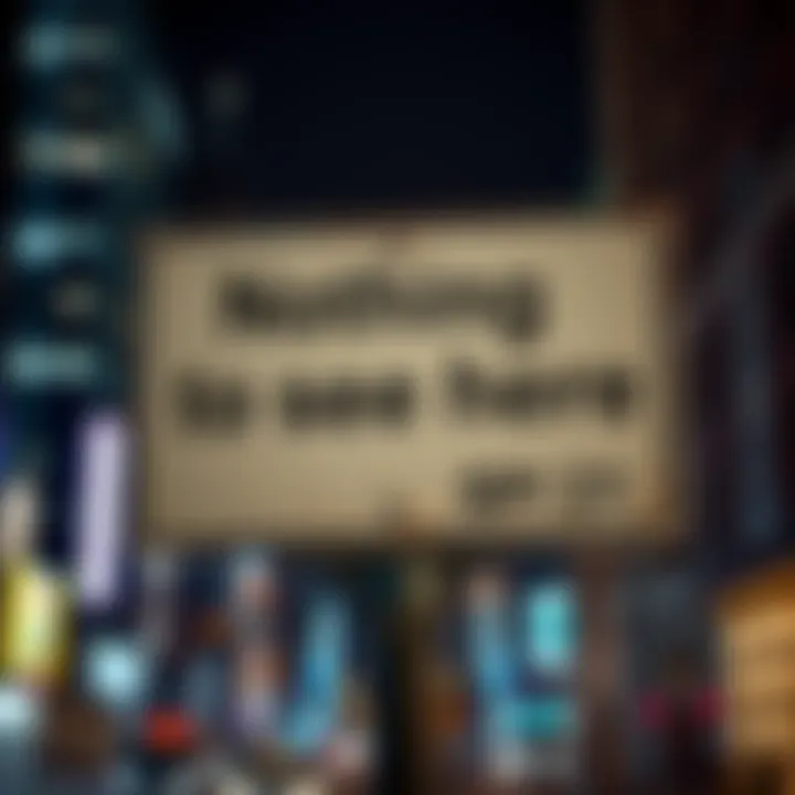 A street sign displaying the phrase 'Nothing to see here' with a city background