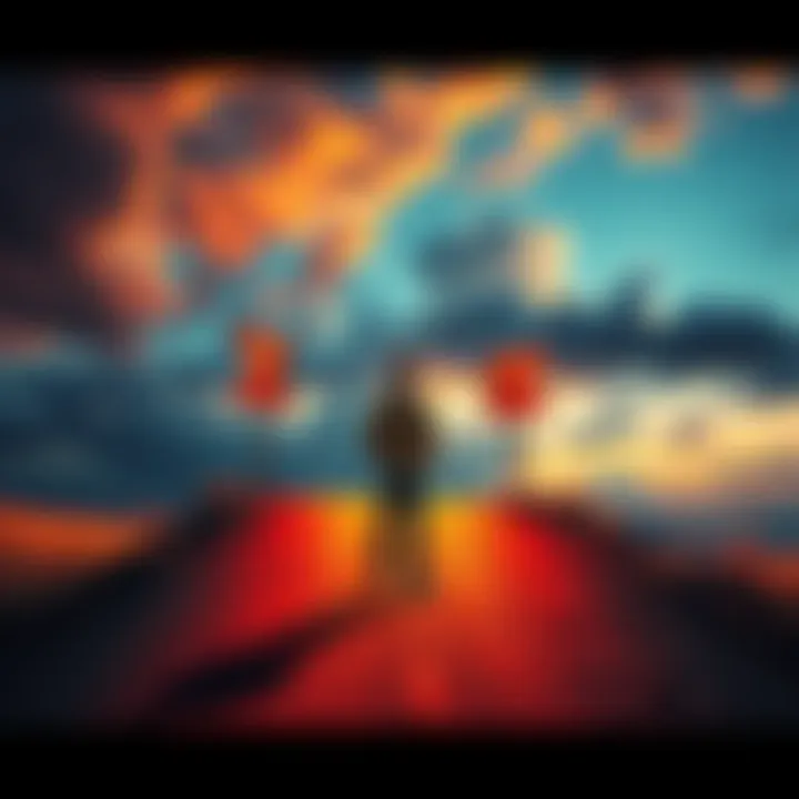 A person standing at a crossroads with signs pointing in different directions, symbolizing choices and challenges in overcoming barriers to growth.