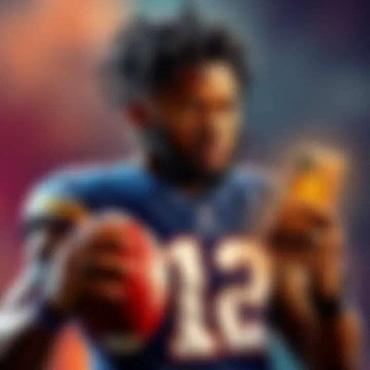 Odell Beckham Jr. holds a football while checking cryptocurrency on a smartphone, representing his Bitcoin salary.