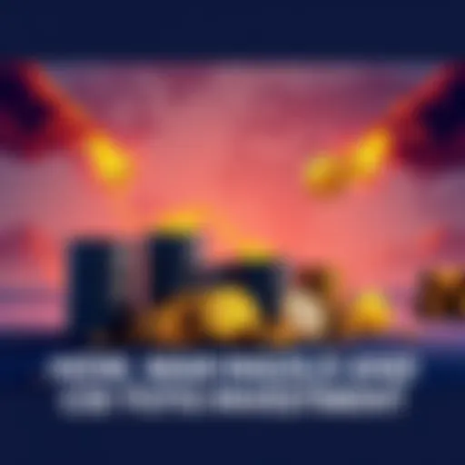 An illustration showing oil barrels, gold bars, and cryptocurrency coins with a backdrop of a world map highlighting conflict zones.