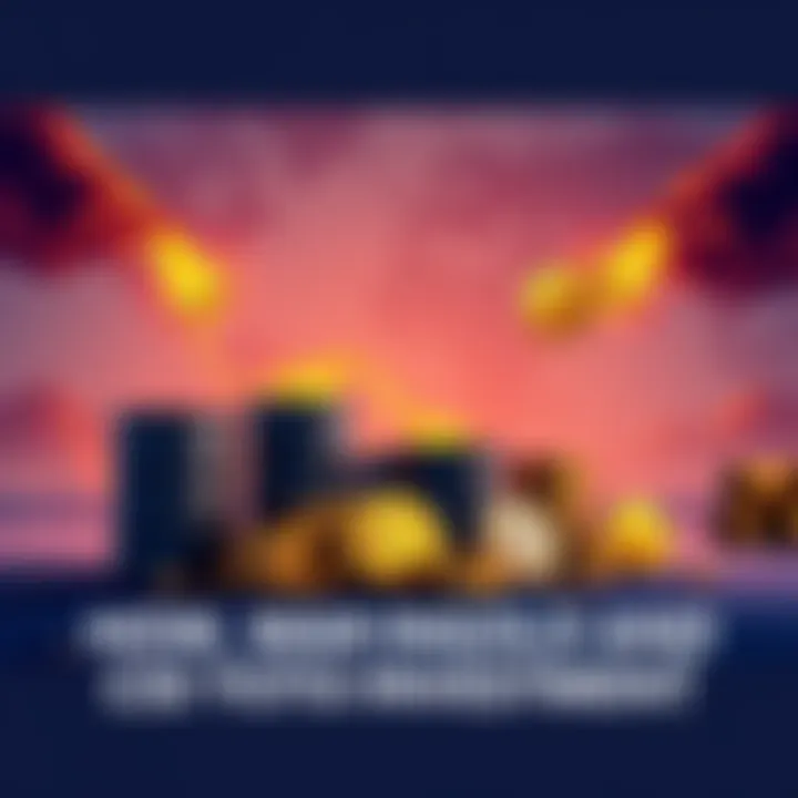 An illustration showing oil barrels, gold bars, and cryptocurrency coins with a backdrop of a world map highlighting conflict zones.