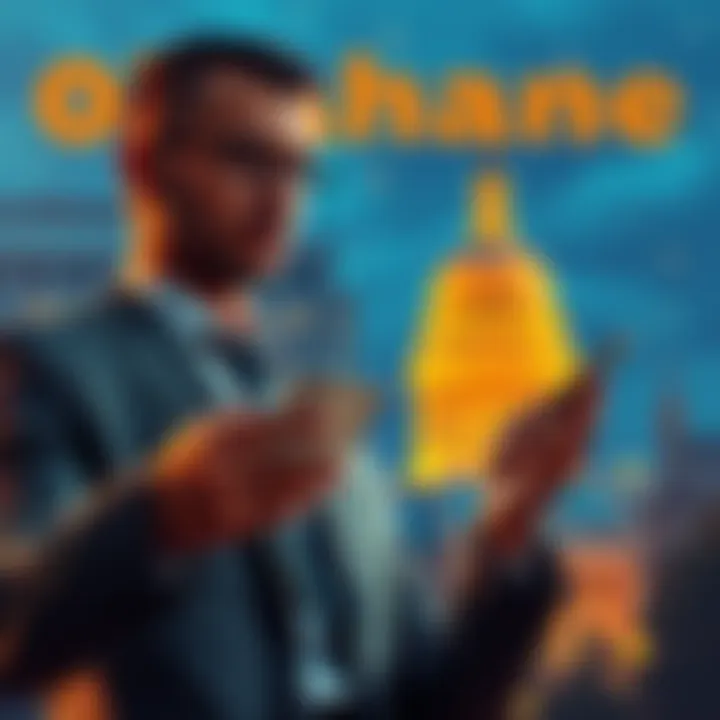 Oklahoma Bitcoin Payment Acceptance A businessman confidently accepting Bitcoin payment on his smartphone in Oklahoma, with state buildings in the background.