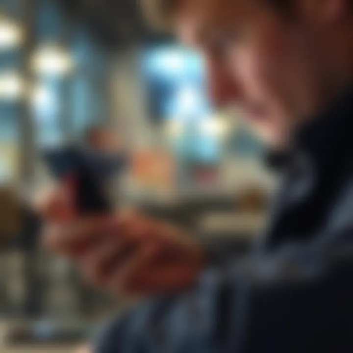 Person using an old phone A person looking at an old smartphone while pondering account security.