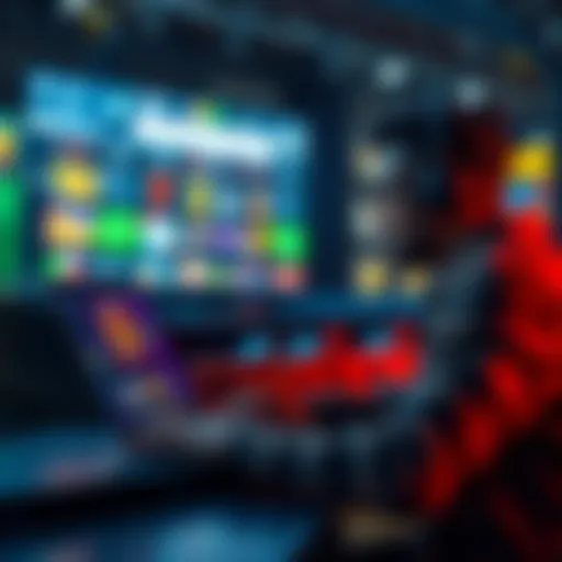 A person focused on betting on a stable online platform with a laptop, showing games and bonuses on the screen.