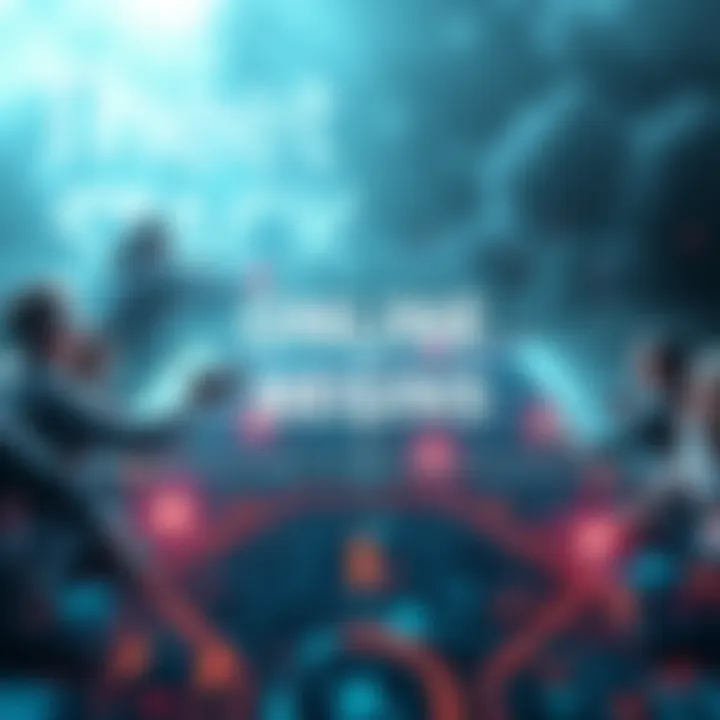 Online Challenge Begins A digital battlefield representing an online confrontation with text and graphics symbolizing war and strategy