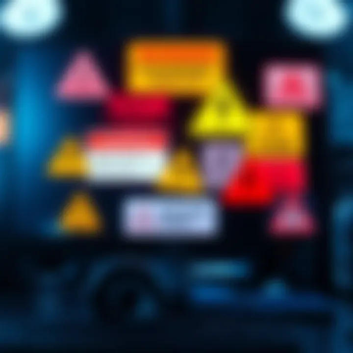 A graphic showing various scam alerts and warning signs on a computer screen, emphasizing the issue of misleading online posts.