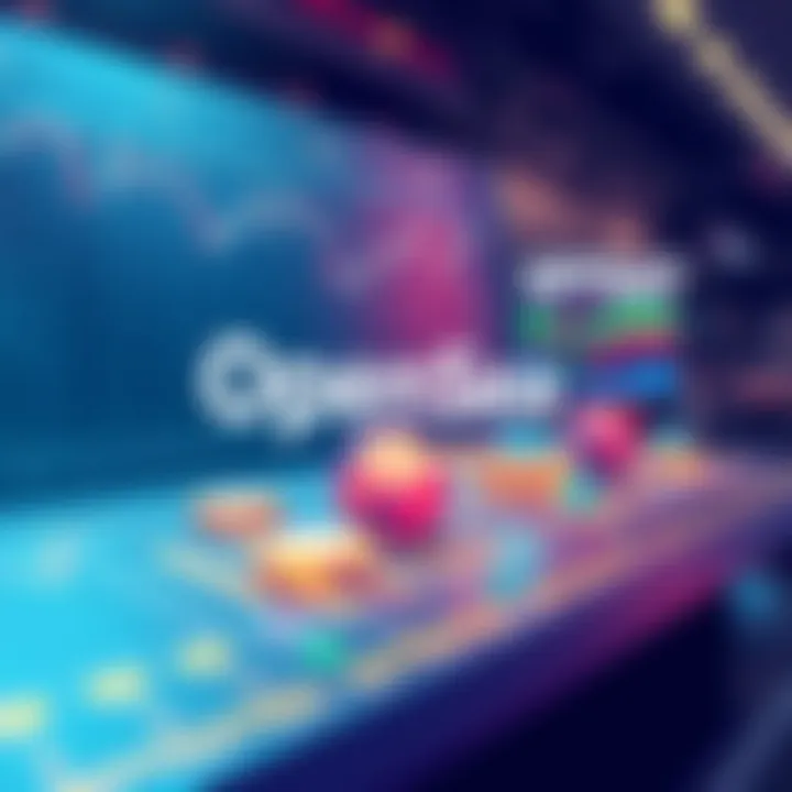 Illustration of a digital trading platform showcasing various digital assets beyond NFTs, including coins and digital collectibles, symbolizing OpenSea's new focus.
