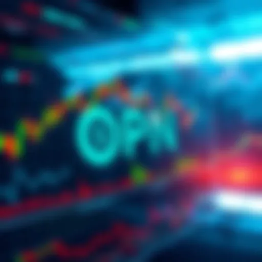 Graphic of a digital market with charts and the $OPN logo, representing macroeconomic forecasting and decentralized validation