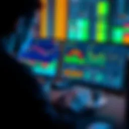 A person analyzing financial data related to rETH restaking on a computer, with charts and graphs on the screen, indicating yield strategies.