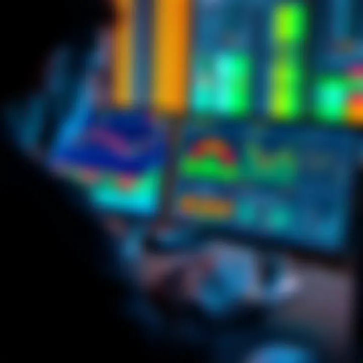 A person analyzing financial data related to rETH restaking on a computer, with charts and graphs on the screen, indicating yield strategies.