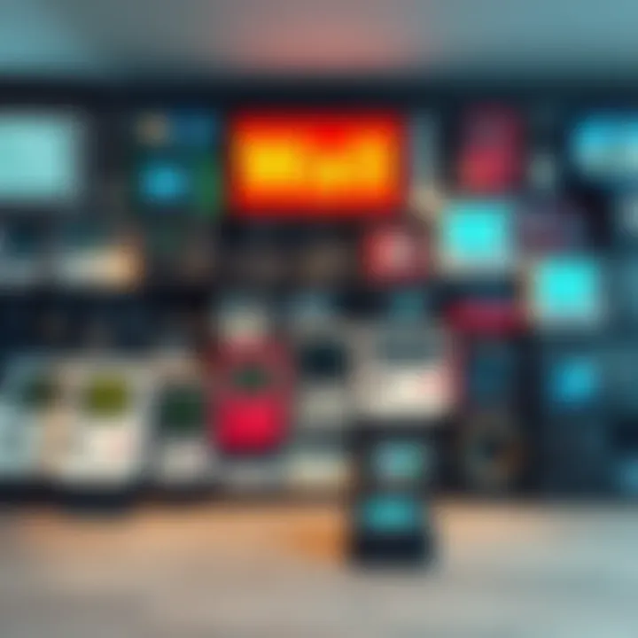 A display of old tech gadgets like Gameboys and defunct brands like Blockbuster and Radioshack, representing past trends