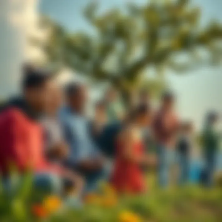 Group of people engaging in outdoor activities A diverse group of people enjoying various activities in a scenic area, illustrating life in an unofficial country with limited participation in common events.