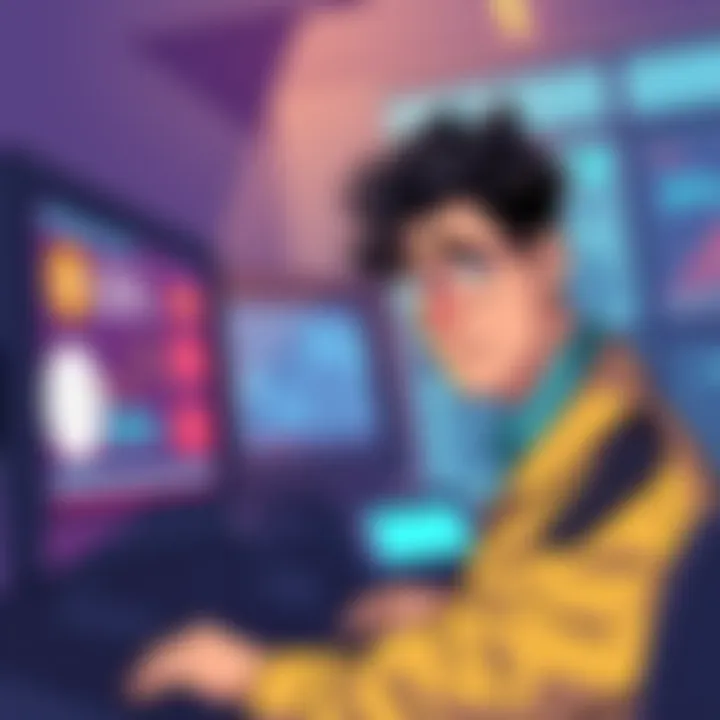 Illustration showing a person looking at a computer screen displaying staking pool fees and percentages, with a confused expression, symbolizing potential misleading information.