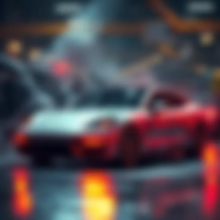 Panamera Turbo auction chaos A chaotic online auction scene featuring a Panamera Turbo with heated bidding and an angry seller responding to questions with insults