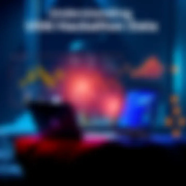 A person sitting at a laptop, looking at graphs and data related to UIDAI hackathon.