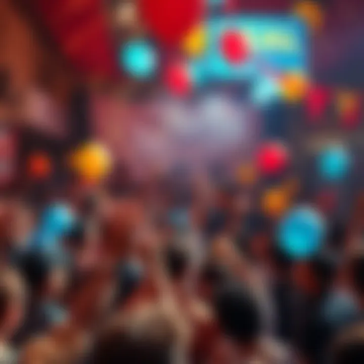 A lively gathering of people celebrating with balloons and decorations, symbolizing a call for change in leadership.