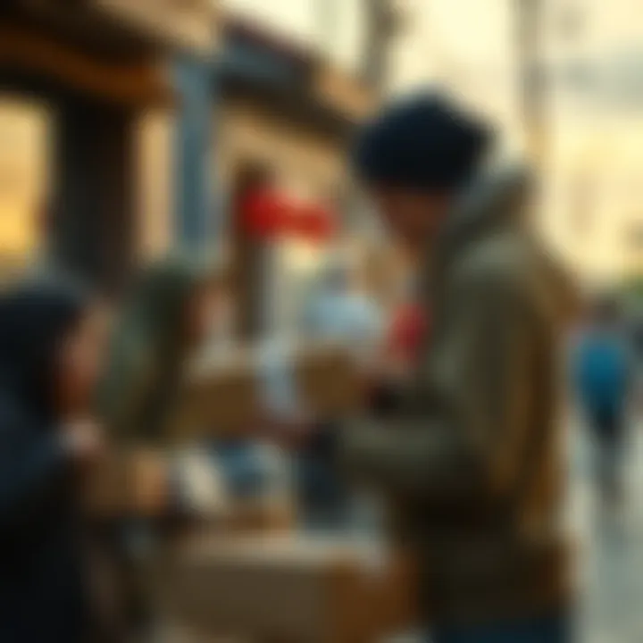 Passing parcels in a small town A resident in a quiet town is engaged in passing parcels, indicating the process of community involvement in local activities.