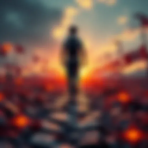 A person walking on a path surrounded by opportunities like job offers and personal development icons