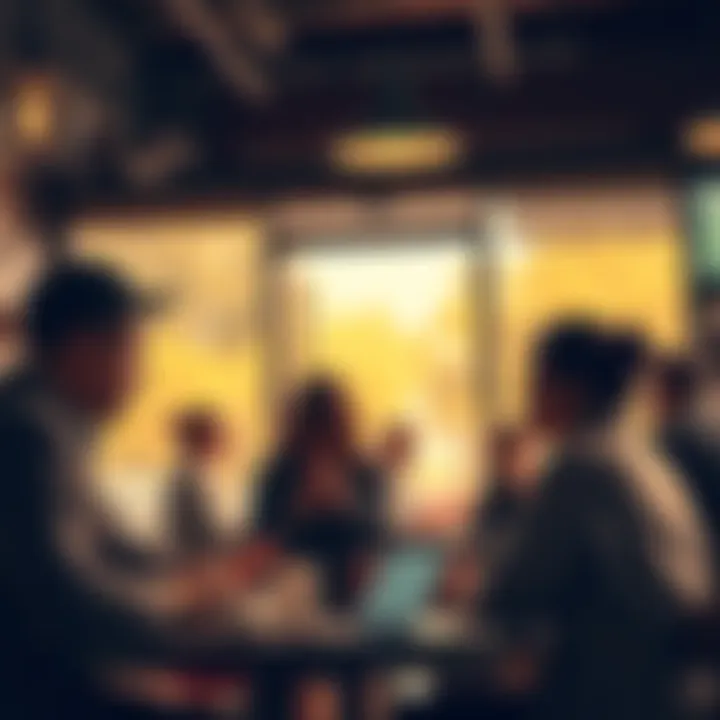 People discussing paycheck deposits and delays at a coffee shop