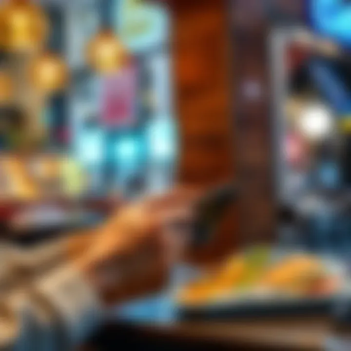 A person using a digital wallet to pay for lunch at a restaurant, illustrating the use of DeFi yield for everyday expenses