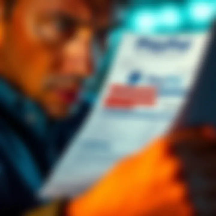 PayPal 1099-DA Form Issue A close-up of a concerned person looking at a PayPal 1099-DA form with highlighted discrepancies, symbolizing confusion over crypto proceeds.