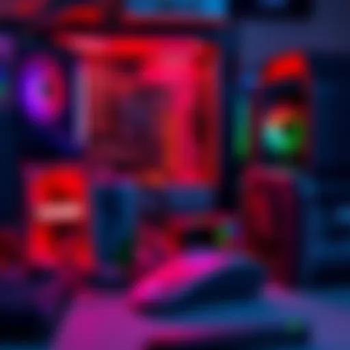 A workspace with various computer parts including a graphics card, motherboard, and power supply, highlighting the focus on current needs for PC building.