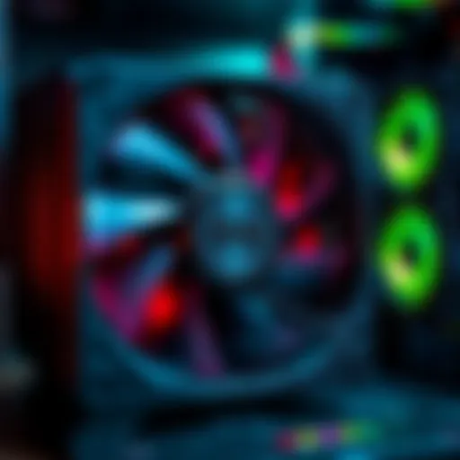 A close-up of a computer fan running, with airflow visibly moving dust and debris, signifying routine maintenance needs.