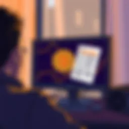 An illustration showing a person looking at a computer screen displaying a Bitcoin logo and regulatory documents, symbolizing the scrutiny on Peach Bitcoin's operations.