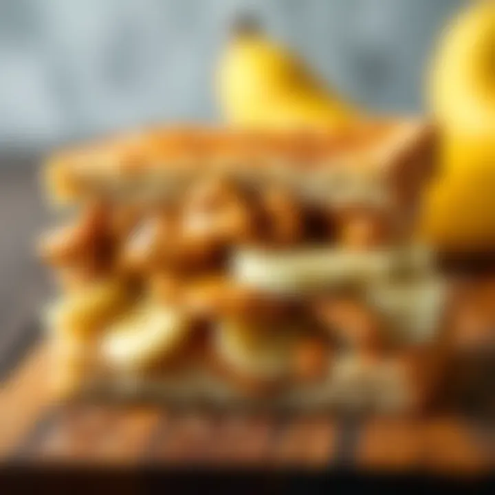 A delicious sandwich filled with peanut butter and slices of banana, ready to eat