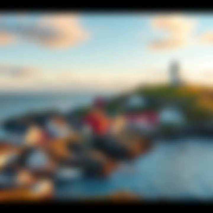 A scenic view of Peggy's Cove with colorful cottages and a lighthouse by the ocean