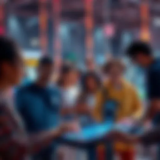 A diverse group of people engaging with a digital interface, representing the transition to a new platform