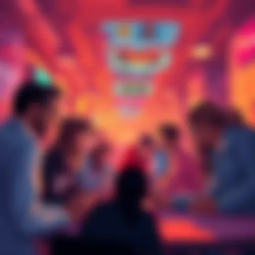 A vibrant scene of people engaging in text and video chat on Vooz, with location filters and a variety of connections being made.