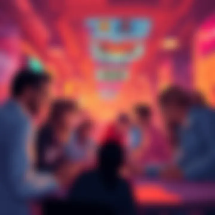 A vibrant scene of people engaging in text and video chat on Vooz, with location filters and a variety of connections being made.