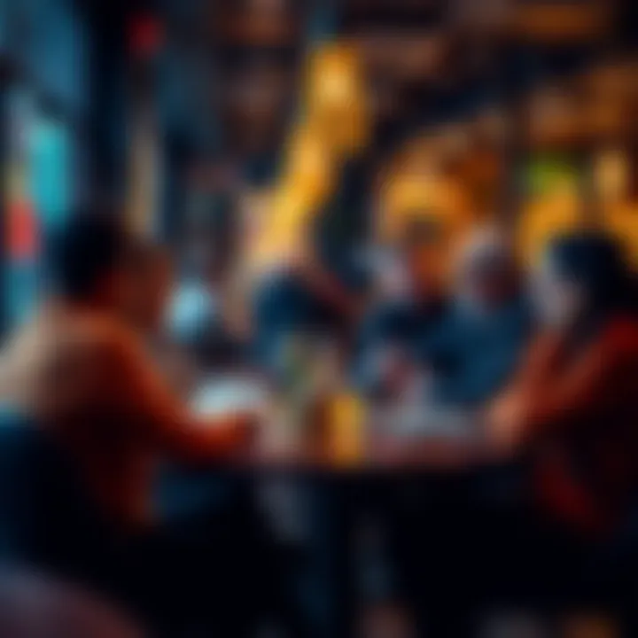 People discussing Bitcoin A group of individuals sharing their experiences about Bitcoin at a cafe