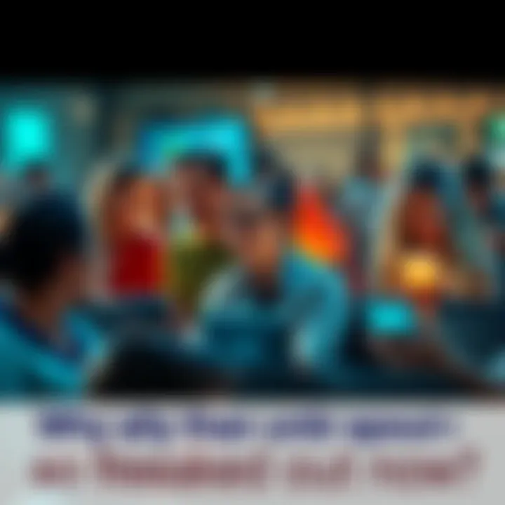 A group of people engaging in a heated discussion on their devices, showing expressions of worry and concern about recent events, reflecting anxiety in online forums.