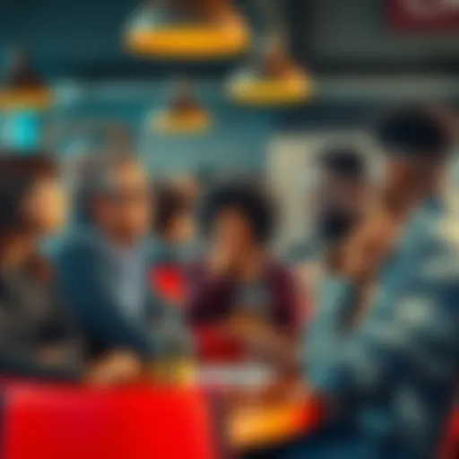 A group of diverse people having a conversation about recent news in a café setting