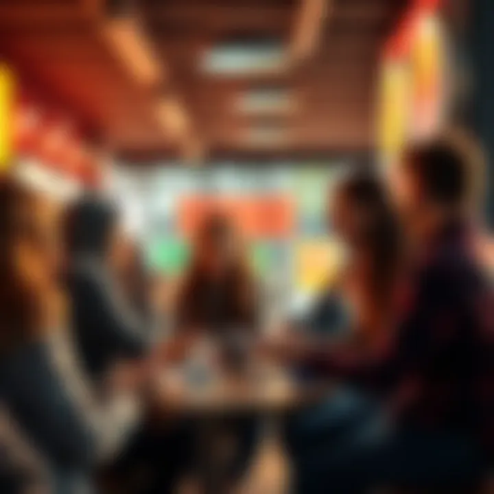 A group of people engaged in a lively conversation about donuts and various topics in a casual setting.