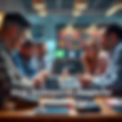 A group of people engaging in a friendly conversation about different hardware wallets, showcasing various wallet options on a table