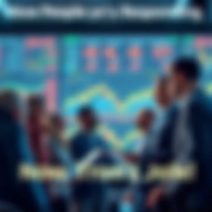 People Discussing Investments Group of people analyzing stock charts and discussing investment strategies during market turmoil