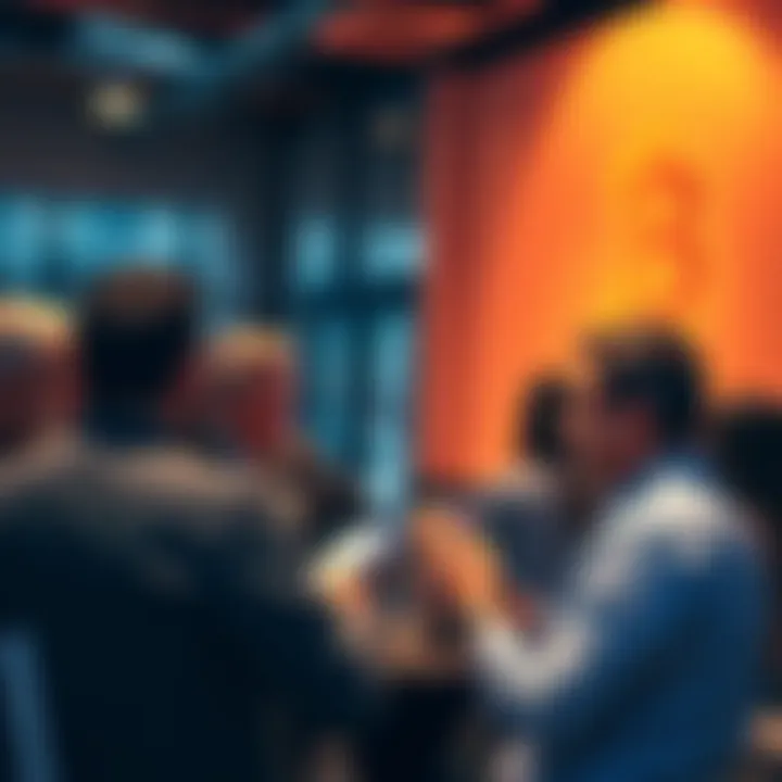 Group of people engaged in conversation about Roger Ver's book, Hijacking Bitcoin, at a local meetup