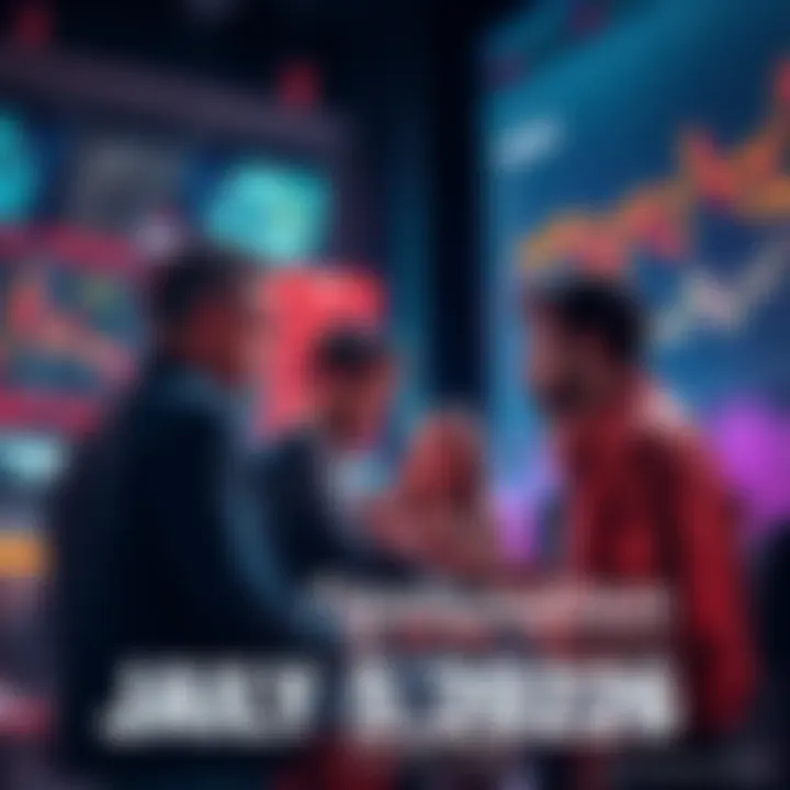 People discussing trading strategies Group of people engaging in a conversation about trading and market analysis