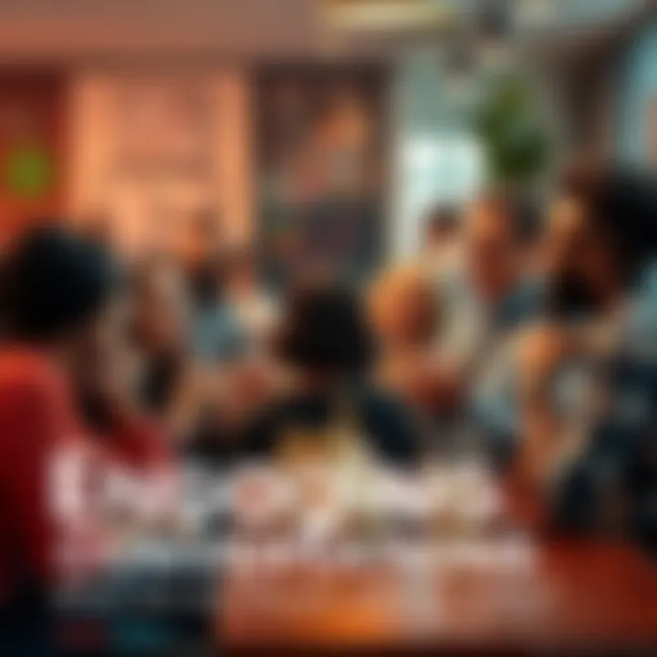 A diverse group of people discussing various topics energetically in a cafe setting