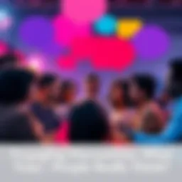 A diverse group of people sharing their thoughts in a lively discussion setting, surrounded by speech bubbles, showing engagement on trending topics.