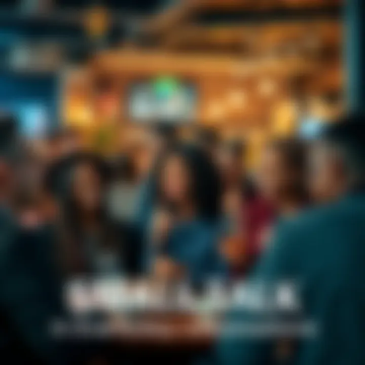 A group of diverse people chatting happily at a social gathering, sharing smiles and gestures to initiate conversations.