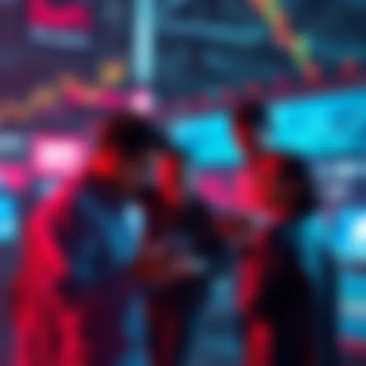 A group of people discussing and analyzing Decentralized Finance strategies and tools on digital devices